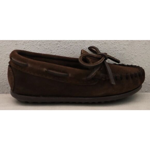 Minnetonka 2773 Boy's Sz 9M Chocolate Brown Suede Slip-On Moccassin Boat Shoes - Picture 7 of 12